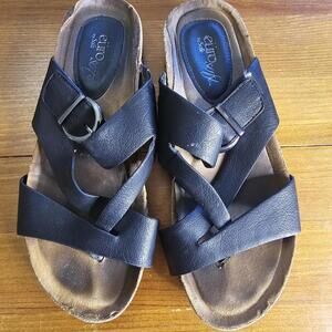 Eurosoft Black Leather Buckle Strap Sandals